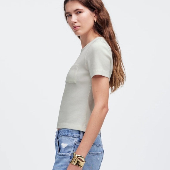 Madewell vintage ivory Garment-Dyed Ribbed Crewneck Pocket Tee - Picture 3 of 5